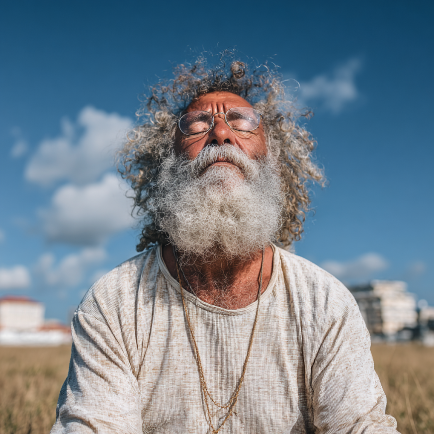 Seniorenpaar praktiziert gemeinsam Yoga